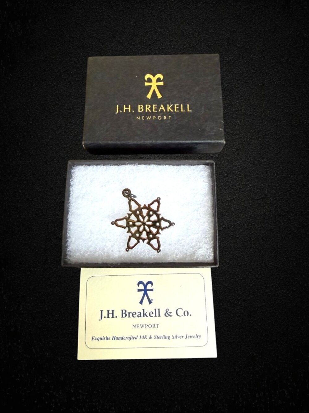 J.H. Breakell 2014 Sterling Silver Bells Snowflake Pendant 925 w/Box Retired